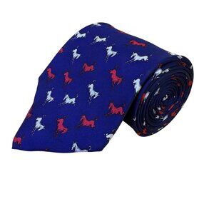 Alynn Mens Blue Silk Horse Pattern Tie Creative American Design USA-Made